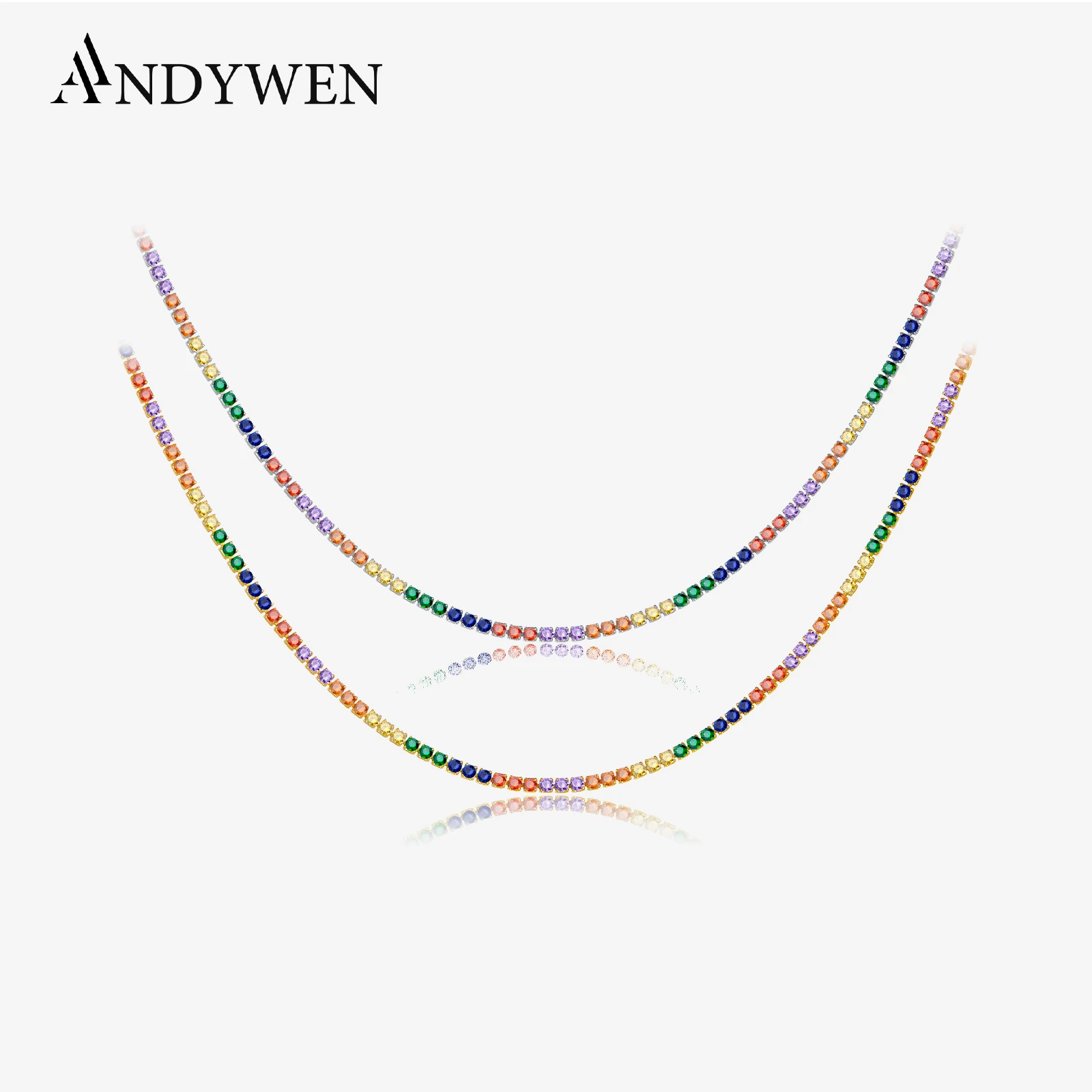 Женская Цепь для тенниса ANDYWEN, из стерлингового серебра 925 пробы с золотым радужным фианитом 2 мм, ожерелье-чокер, яркий подарок на день рождения
Женская Цепь для тенниса ANDYWEN, из стерлингового серебра 925 пробы с золотым радужным фианитом 2 мм, ожерелье-чокер, яркий подарок на день рождения