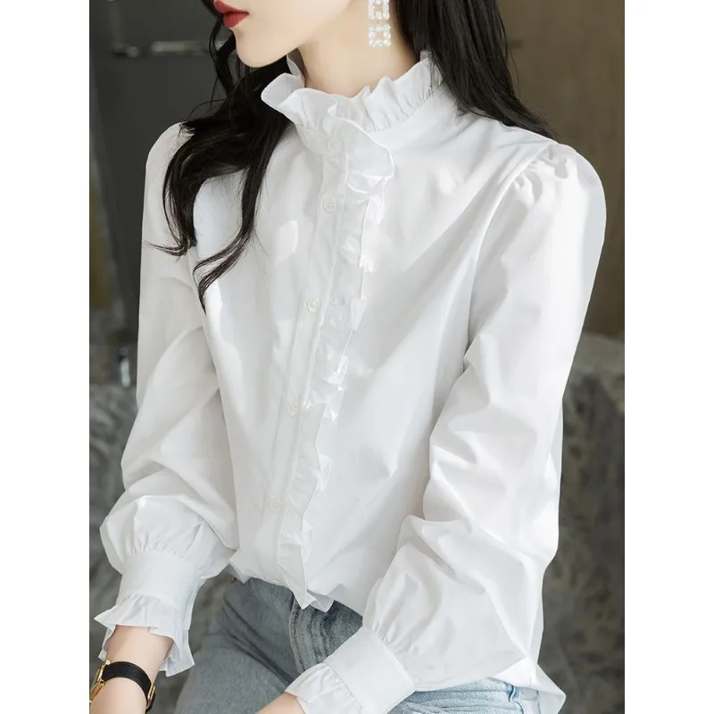 Spring Autumn Korean Style Women's Shirt Long Sleeve Ruffle Collar Base irt Mid-Length Ladies Faionable Floral Lace irt
Spring Autumn Korean Style Women's Shirt Long Sleeve Ruffle Collar Base irt Mid-Length Ladies Faionable Floral Lace irt