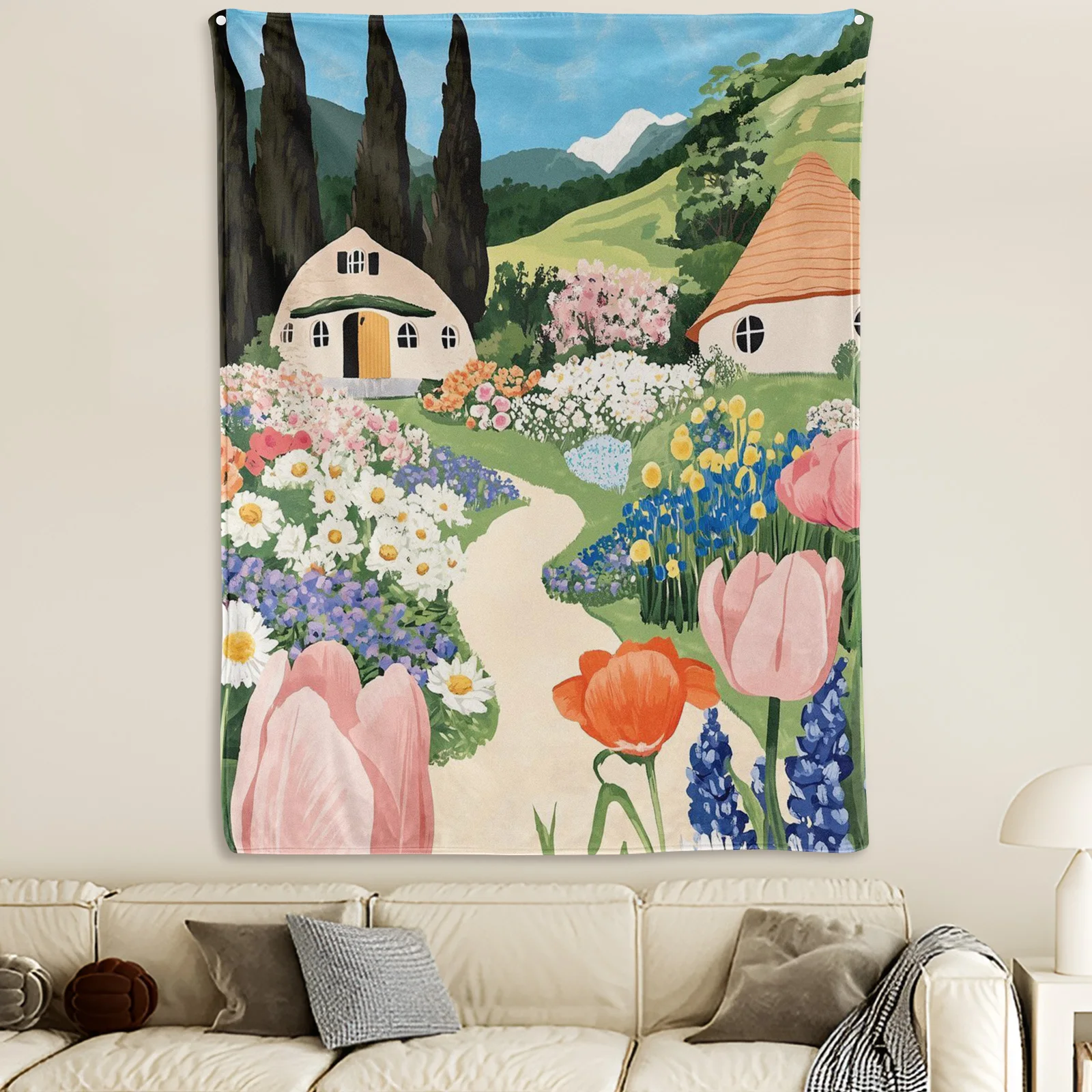 Scenic Tapestry Blanket Featuring Floral Trees House And Blue Sky Design For A Serene And Nature-Inspired Home Decor
Scenic Tapestry Blanket Featuring Floral Trees House And Blue Sky Design For A Serene And Nature-Inspired Home Decor