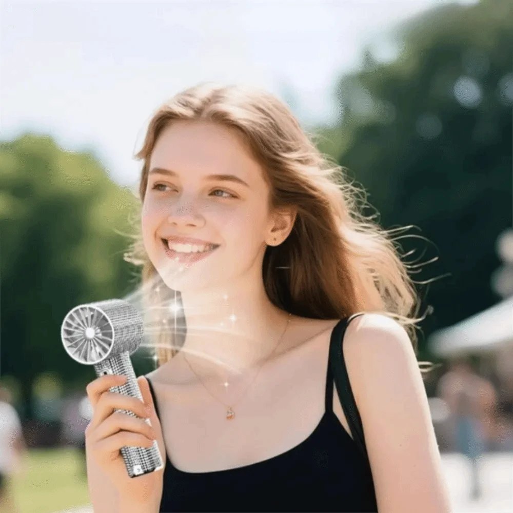 Small Size Mini Portable Fan Cute Design LED Powered LED Personal Fan Diamond Pattern Long-Lasting Battery Handheld Personal Fan