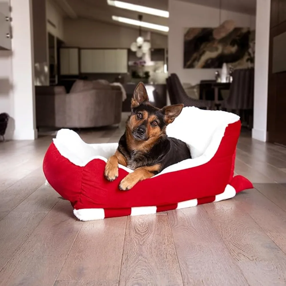 Holiday Sleigh Dog Bed, Red Velvet with Natural Color Faux Fur, Indoor and Outdoor Dog Bed, Holiday Themed Pet Beds
Holiday Sleigh Dog Bed, Red Velvet with Natural Color Faux Fur, Indoor and Outdoor Dog Bed, Holiday Themed Pet Beds