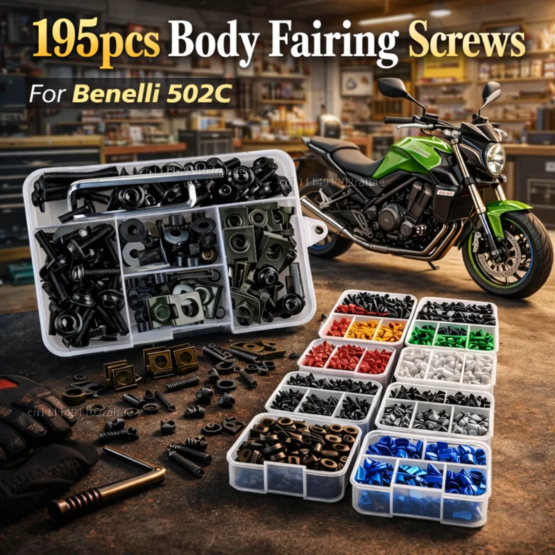 195pcs Motorcycle Fairing Bolts Body Screws Nuts For Benelli 502C 502 c Kit Aluminum CNC Fasteners Clips Set Accessories
195pcs Motorcycle Fairing Bolts Body Screws Nuts For Benelli 502C 502 c Kit Aluminum CNC Fasteners Clips Set Accessories