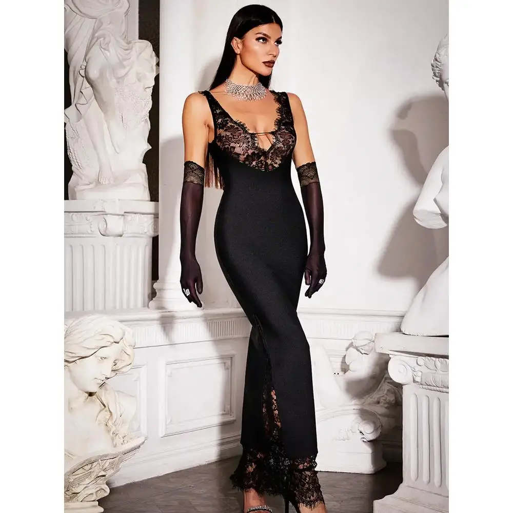 Women's Lace Splice Design Strap Dress Sexy V-neck Long Dress Fashionable High Waist Polyester Blend Four Seasons H-type
Women's Lace Splice Design Strap Dress Sexy V-neck Long Dress Fashionable High Waist Polyester Blend Four Seasons H-type