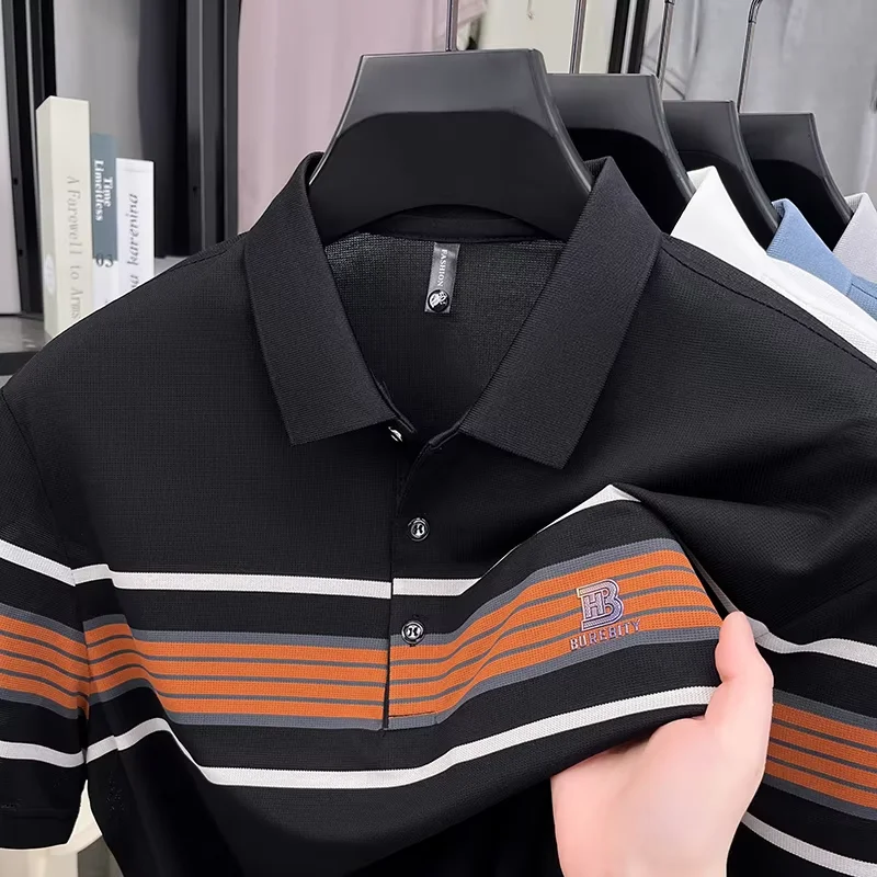 High end trend brand pure cotton polo shirt classic striped summer comfortable short sleeve men's T-shirt letter embossed top
High end trend brand pure cotton polo shirt classic striped summer comfortable short sleeve men's T-shirt letter embossed top
