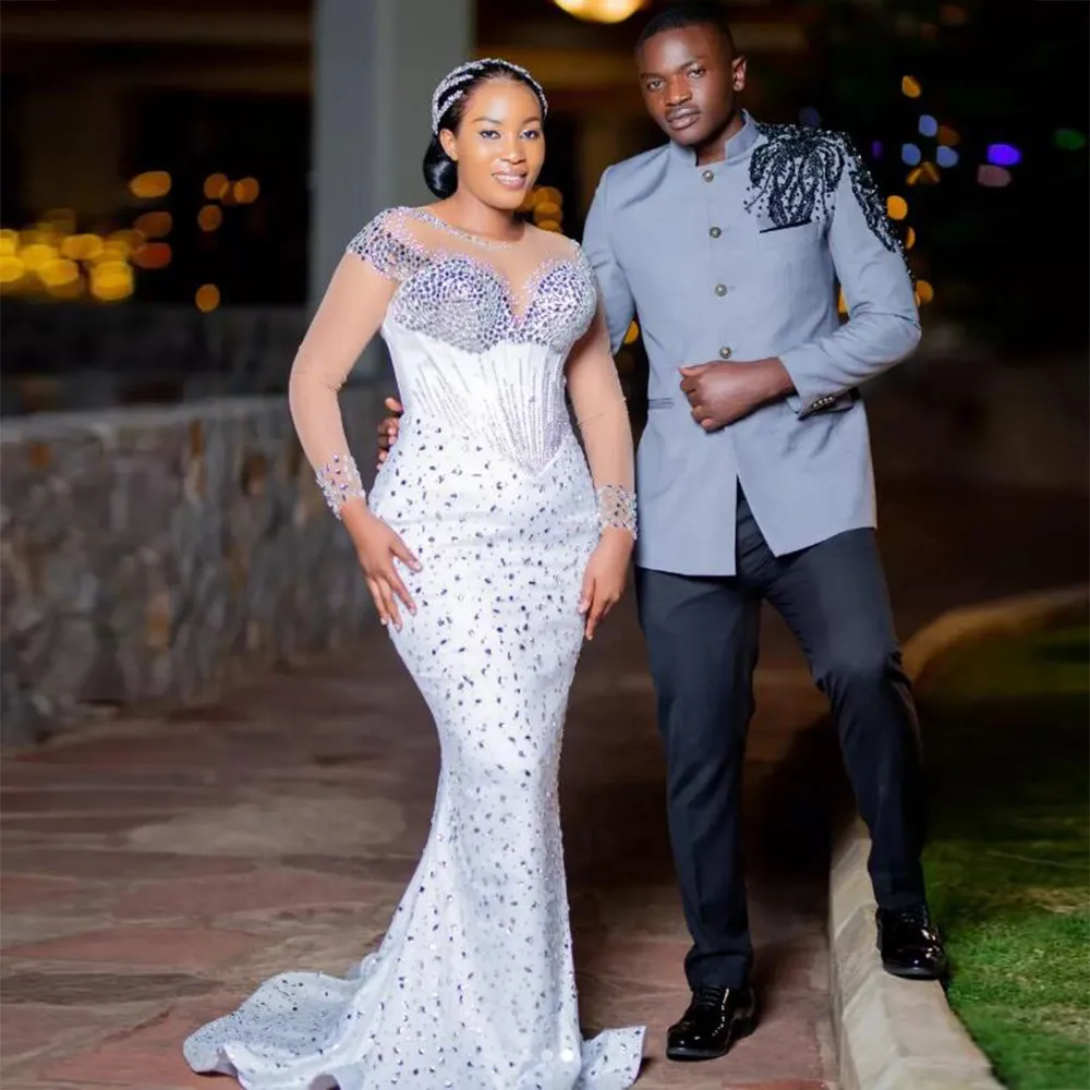 Elegant Mermaid Wedding Dresses Bespoke Full Sleeves White Tulle Crystals Beaded O Neck Bridal Gowns Women Formale Party Clothes
Elegant Mermaid Wedding Dresses Bespoke Full Sleeves White Tulle Crystals Beaded O Neck Bridal Gowns Women Formale Party Clothes