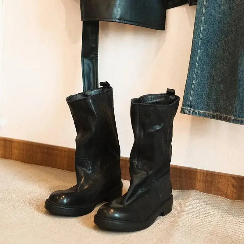 Pleated Buckle Knight Boots for Women Autumn Brown Leather Mid Calf Boots Woman Slip-On Thick Heel Riding Botas Mujer
Pleated Buckle Knight Boots for Women Autumn Brown Leather Mid Calf Boots Woman Slip-On Thick Heel Riding Botas Mujer