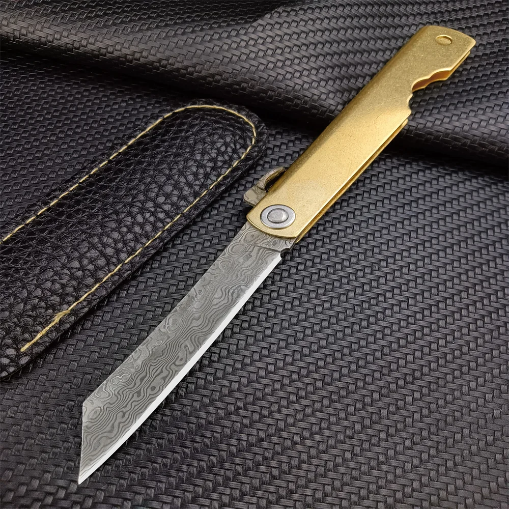 Изысканный складной нож с ножнами из искусственной кожи, клинок из дамасской стали, рукоять из медного сплава, EDC-нож для кемпинга, походов, рыбалки, карманный нож.
Изысканный складной нож с ножнами из искусственной кожи, клинок из дамасской стали, рукоять из медного сплава, EDC-нож для кемпинга, походов, рыбалки, карманный нож.