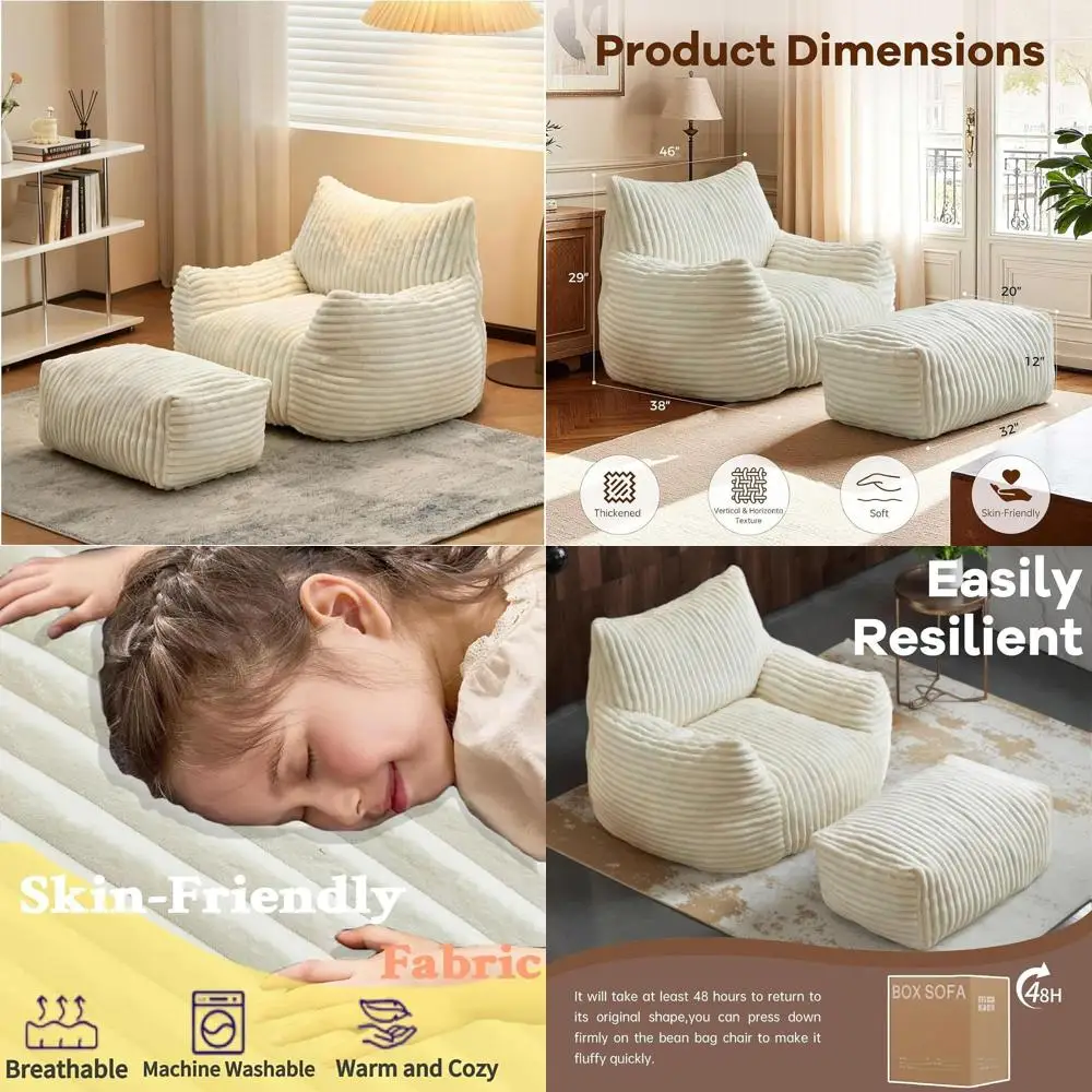 Adult-Sized Plush Bean Bag Chairs with Armrests, White Living Room and Bedroom Reading Lounge Chairs with Ottoman
Adult-Sized Plush Bean Bag Chairs with Armrests, White Living Room and Bedroom Reading Lounge Chairs with Ottoman