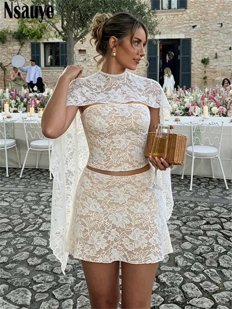 Nsauye New Fashion Elegant Women Lace Sexy Skirt Mini Dress Two Piece Set 2026 Outfit Summer Ruffles Tops Short Party Skirt Set
Nsauye New Fashion Elegant Women Lace Sexy Skirt Mini Dress Two Piece Set 2026 Outfit Summer Ruffles Tops Short Party Skirt Set