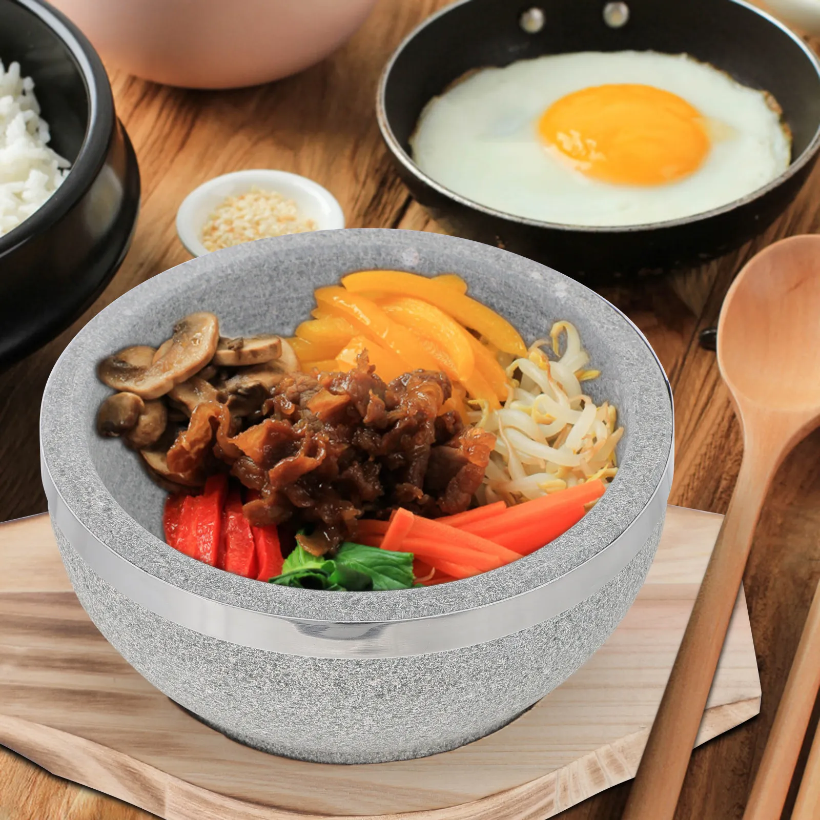 Bibimbap Stone Bowl with Wooden Base Heat Resistant Korean Soup Bowl for Rice Bowls Slow Cooking Warm Retention Gift Set
Bibimbap Stone Bowl with Wooden Base Heat Resistant Korean Soup Bowl for Rice Bowls Slow Cooking Warm Retention Gift Set