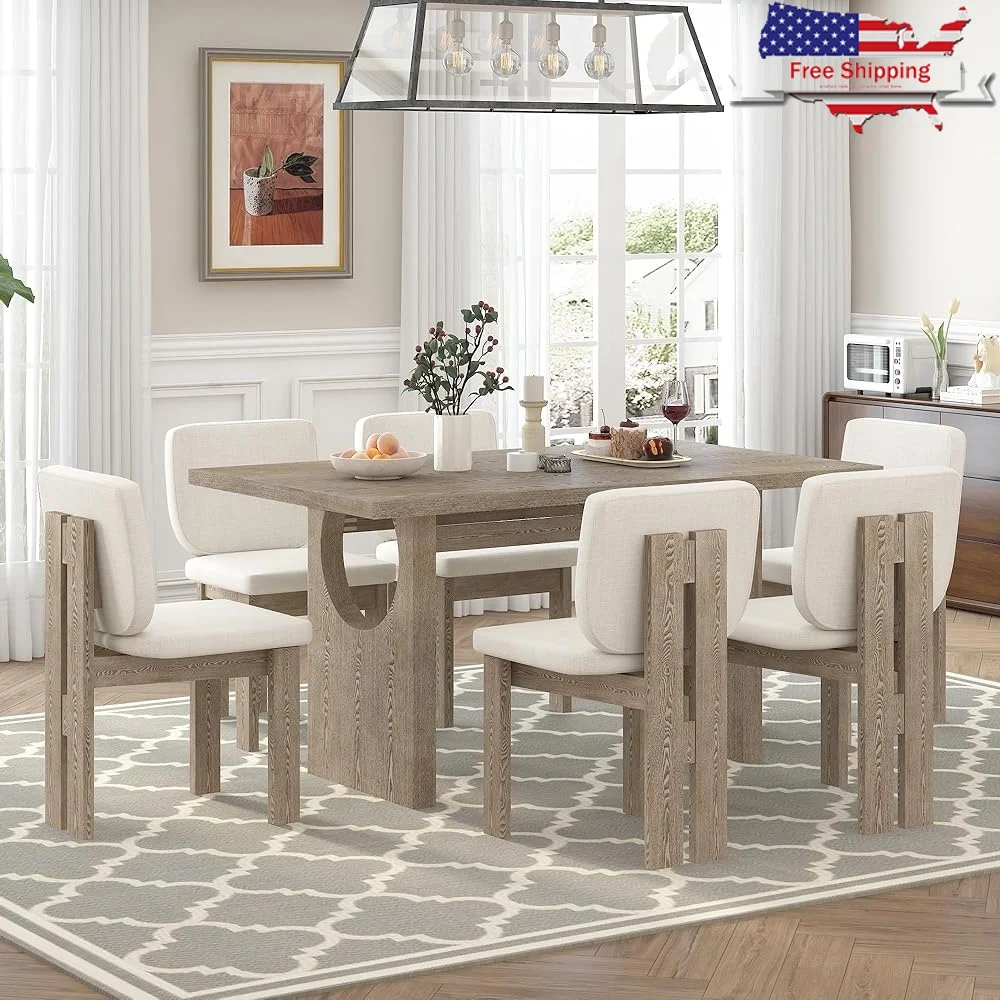 Wood Dining Table Set 6 Chairs Retro Geometric Design Kitchen Dining Room Solid Wood MDF Stable Durable Comfortable
Wood Dining Table Set 6 Chairs Retro Geometric Design Kitchen Dining Room Solid Wood MDF Stable Durable Comfortable