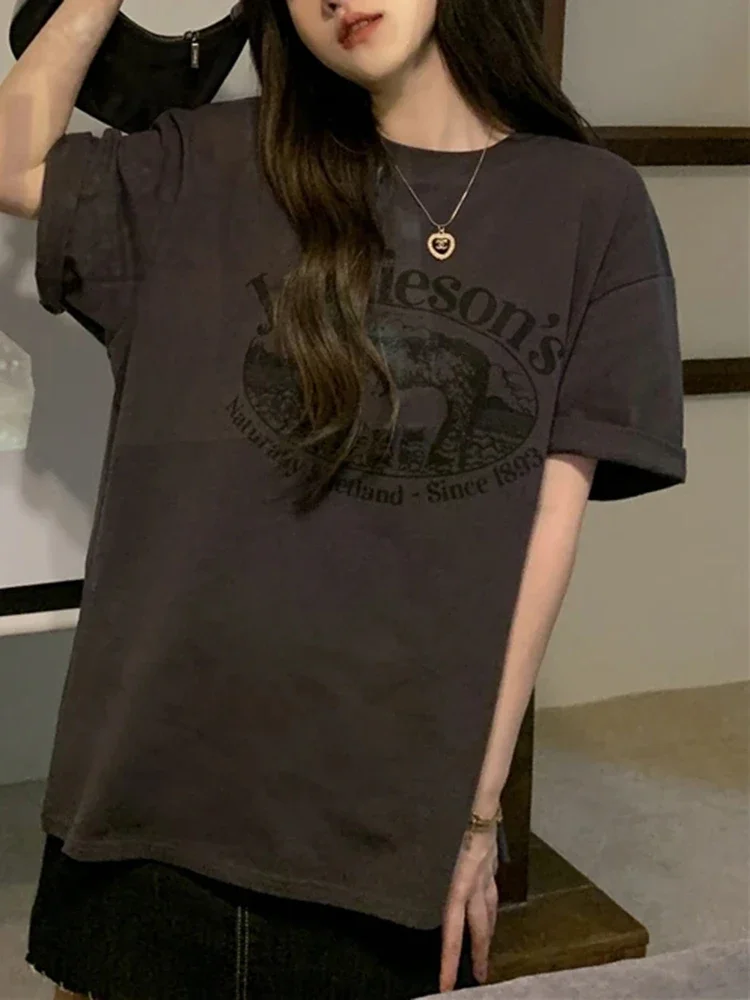 Summer Classic O-Neck Fashion Cartoon Printed T-shirt Female New Harajuku Simple Streetwear Loose Casual Tee for Chic Women
Summer Classic O-Neck Fashion Cartoon Printed T-shirt Female New Harajuku Simple Streetwear Loose Casual Tee for Chic Women