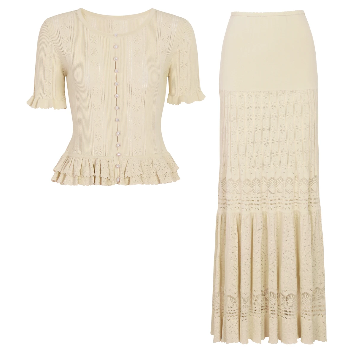 Fashion 2026 Summer New Women's Versatile Elastic Knitted Button Short Sleeved Top Cardigan+slim Cut Hollow Half Skirt Women Set
Fashion 2026 Summer New Women's Versatile Elastic Knitted Button Short Sleeved Top Cardigan+slim Cut Hollow Half Skirt Women Set