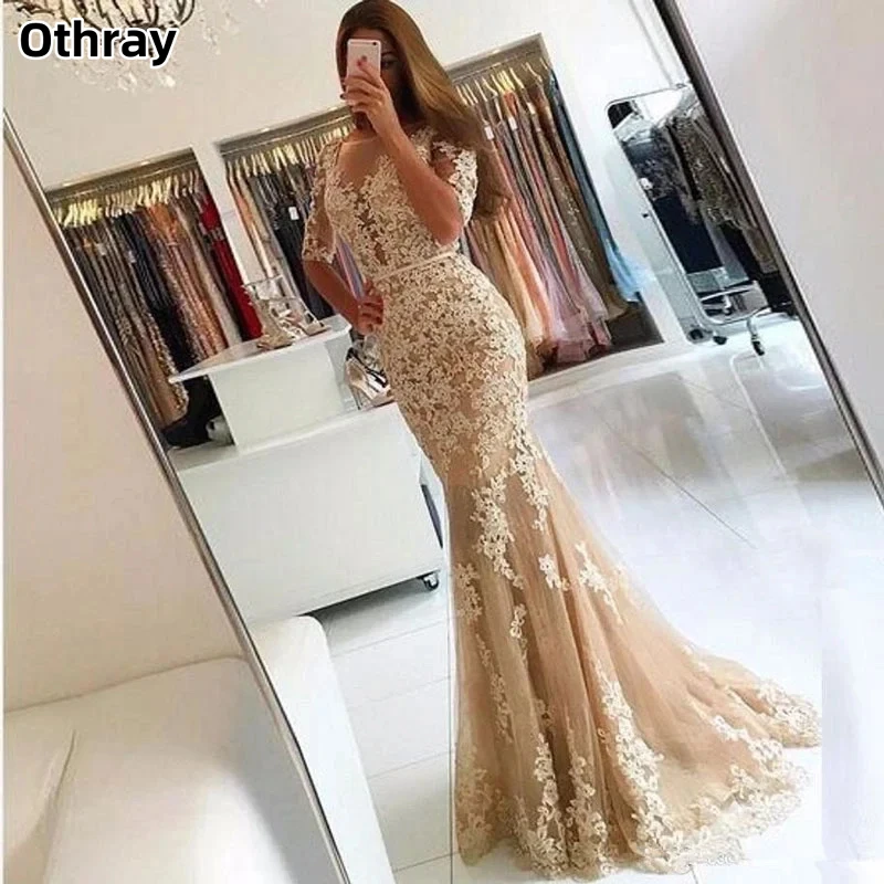 Othray Evening Dresses Lace Appliques Short Sleeve Sweep Tulle Backless Mermaid Formal Prom Party Dresses For Women Custom Made
Othray Evening Dresses Lace Appliques Short Sleeve Sweep Tulle Backless Mermaid Formal Prom Party Dresses For Women Custom Made