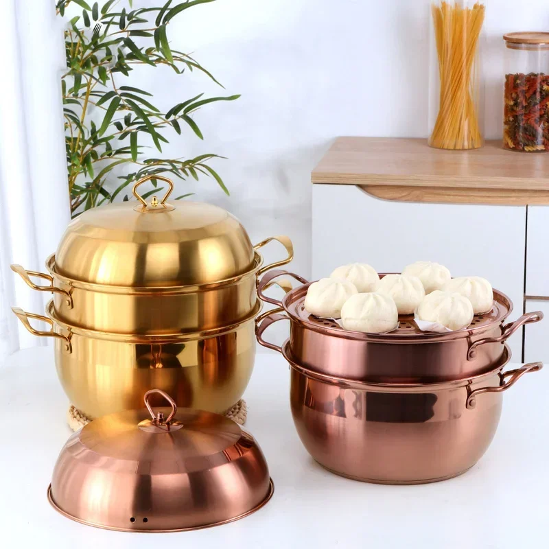 3 layers Steamer Pot Stainless Steel Cookware Gold Cooking Pots Boiler Tools Soup Pot Cooking Pots for Cooker Gas Stove
3 layers Steamer Pot Stainless Steel Cookware Gold Cooking Pots Boiler Tools Soup Pot Cooking Pots for Cooker Gas Stove