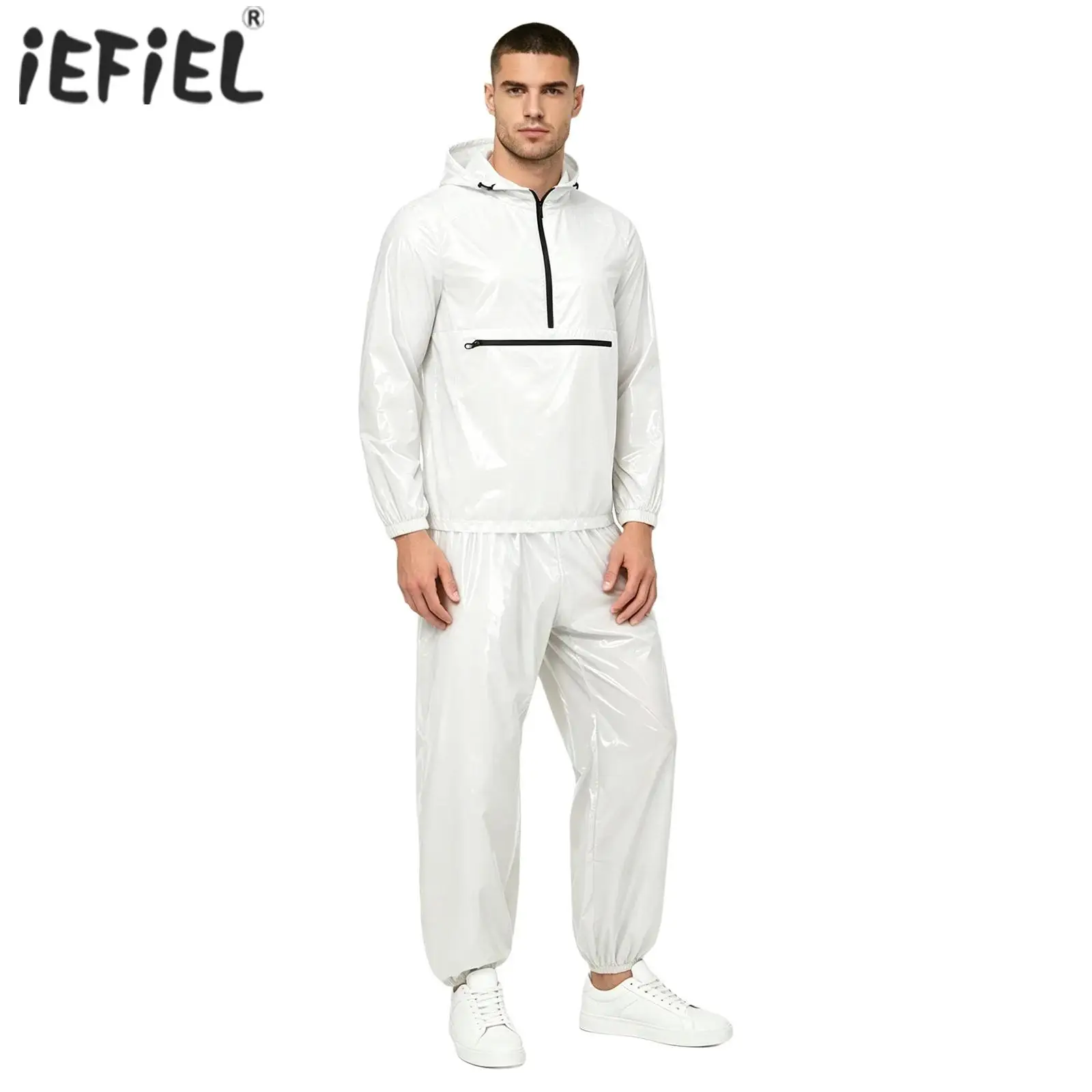 Mens Adult Mens Glossy Wetlook Waterproof Waterproof Tracksuit Hooded Outfit Hooded Pullover Top Elastic Waist Cuffed Long Pants
Mens Adult Mens Glossy Wetlook Waterproof Waterproof Tracksuit Hooded Outfit Hooded Pullover Top Elastic Waist Cuffed Long Pants