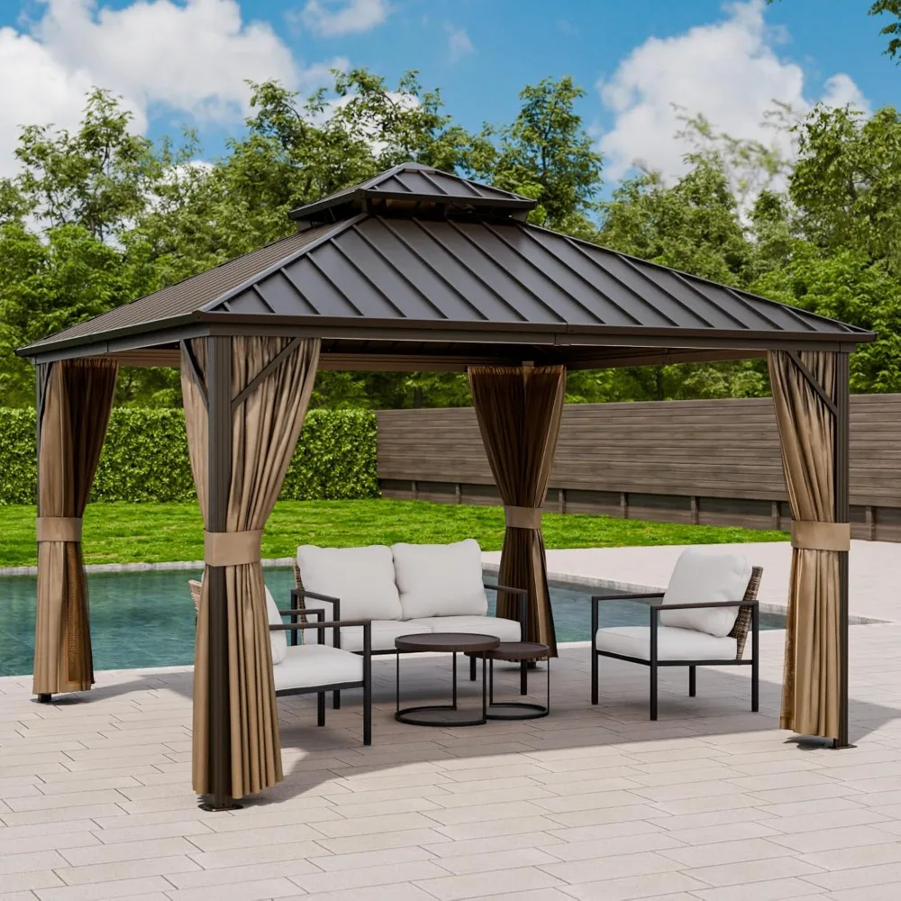 12x12 Hardtop Gazebo, Galvanized Steel Double Roof with Aluminum Frame, Outdoor Pavilion with Netting and Curtains
12x12 Hardtop Gazebo, Galvanized Steel Double Roof with Aluminum Frame, Outdoor Pavilion with Netting and Curtains