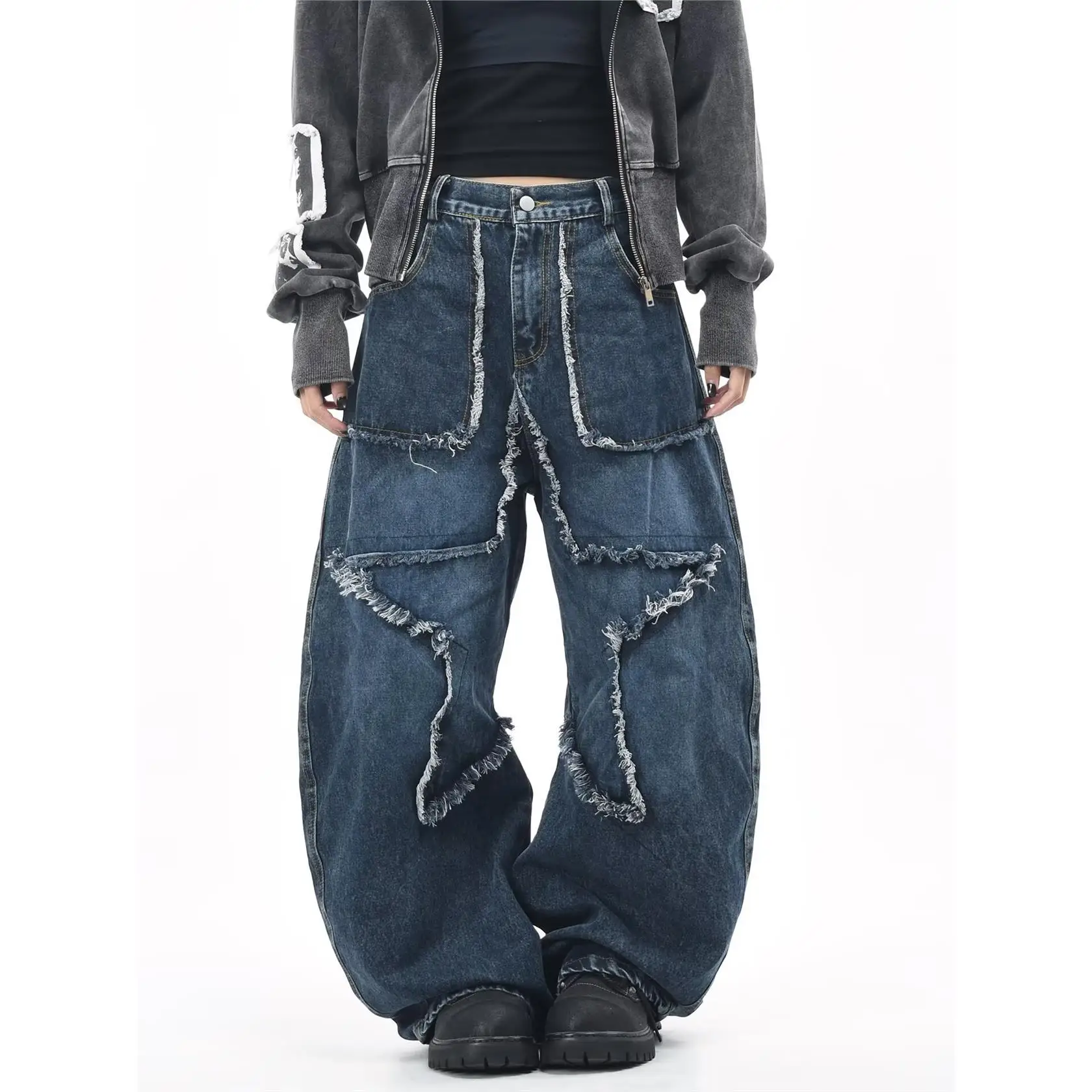 Unique Design Loose Straight Jeans Denim Pants High Waist Asymmetric Star Splicing Frayed Hem Casual Comfortable Cotton
Unique Design Loose Straight Jeans Denim Pants High Waist Asymmetric Star Splicing Frayed Hem Casual Comfortable Cotton