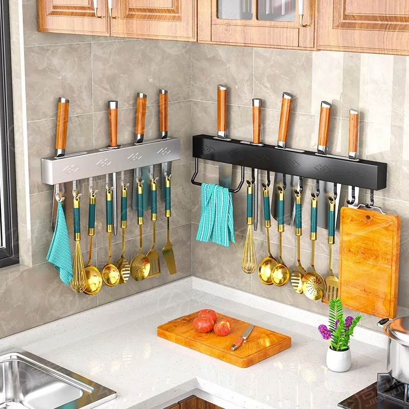 Kitchen Multi-Functional Knife Holder Modern Simple Carbon Steel Perforation-Free Wall Hanging Knife Holder Kitchen Storage Rack
Kitchen Multi-Functional Knife Holder Modern Simple Carbon Steel Perforation-Free Wall Hanging Knife Holder Kitchen Storage Rack