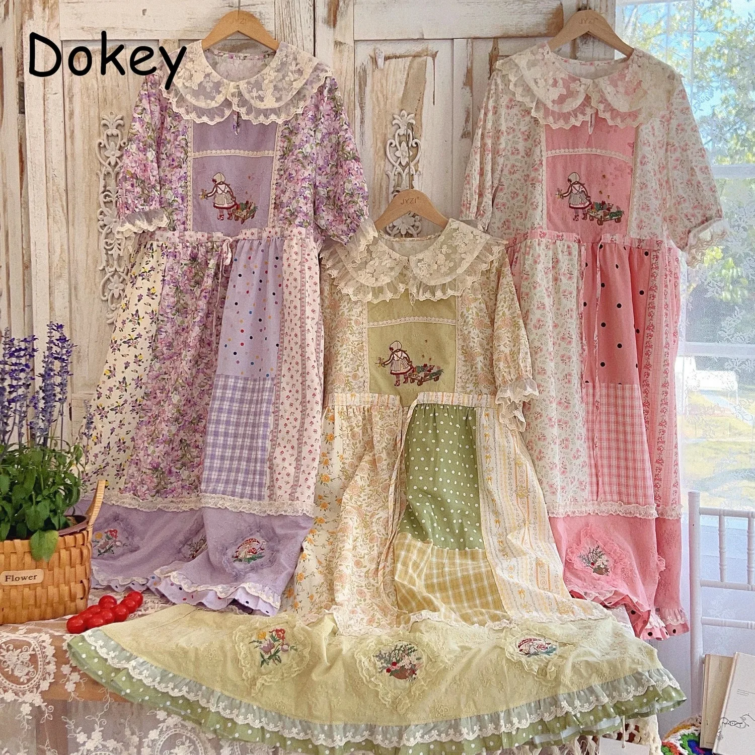 Summer Kawaii Short Sleeve Dress Women Vintage Japanese Mori Girl Lace Ruffled Peter Pan Collar Loose Patchwork A-Line Vestidos
Summer Kawaii Short Sleeve Dress Women Vintage Japanese Mori Girl Lace Ruffled Peter Pan Collar Loose Patchwork A-Line Vestidos