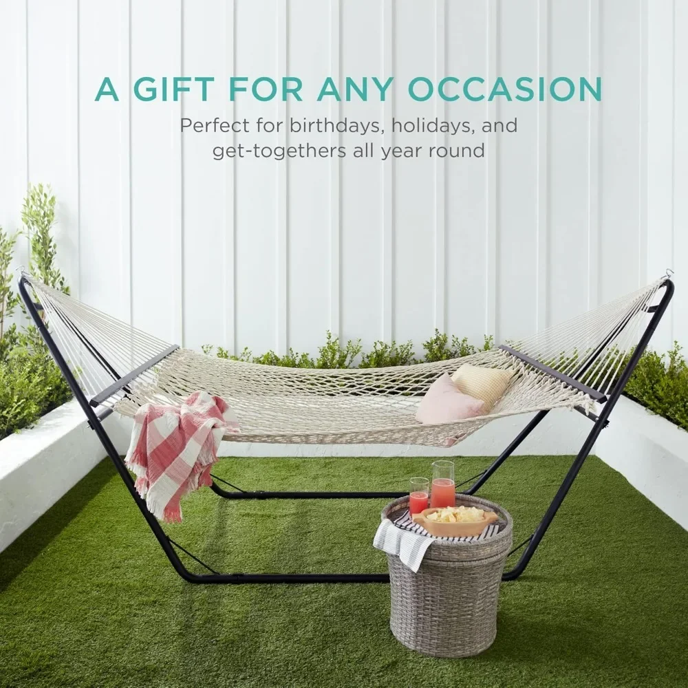 Outdoor Woven Cotton Rope Hammocks 2-Person Double Hammock, for Backyard, Patio w/Spreader Bars, Carrying Case
Outdoor Woven Cotton Rope Hammocks 2-Person Double Hammock, for Backyard, Patio w/Spreader Bars, Carrying Case