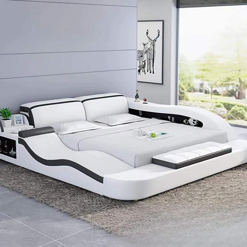 Simple master bedroom cowhide soft bed multi-functional tatami double bed luxury smart wedding manufacturer wholesale
Simple master bedroom cowhide soft bed multi-functional tatami double bed luxury smart wedding manufacturer wholesale