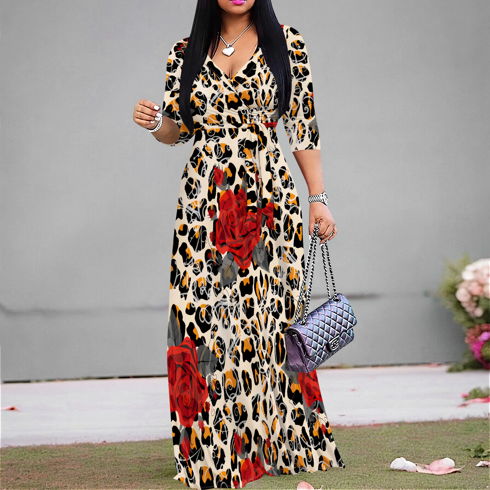 Sexy Leopard & Rose Print Maxi Dress S-3XL Women's V-Neck Long Dress for Date Night or Valentine’s Dinner Look
Sexy Leopard & Rose Print Maxi Dress S-3XL Women's V-Neck Long Dress for Date Night or Valentine’s Dinner Look