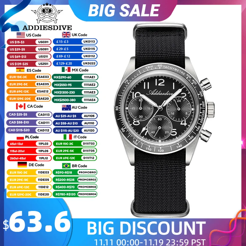 ADDIESDIVE New Chronograph Watch Luxury Ceramic Bezel Luminous 100m Waterproof Dive Japan VK63 Movement Men Quartz Wristwatch
ADDIESDIVE New Chronograph Watch Luxury Ceramic Bezel Luminous 100m Waterproof Dive Japan VK63 Movement Men Quartz Wristwatch