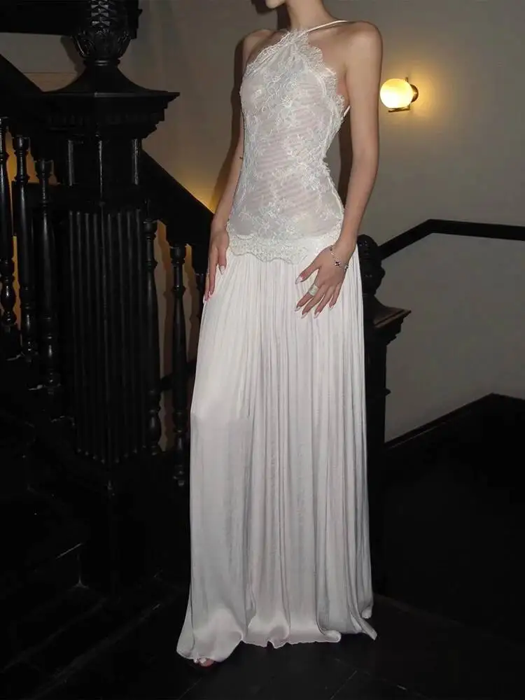 Lady Sexy White Sleeveless Backless Dress Women Lace Patchwork See Through Slim Sling Long Dresses Holiday Party Vestido 2026
Lady Sexy White Sleeveless Backless Dress Women Lace Patchwork See Through Slim Sling Long Dresses Holiday Party Vestido 2026