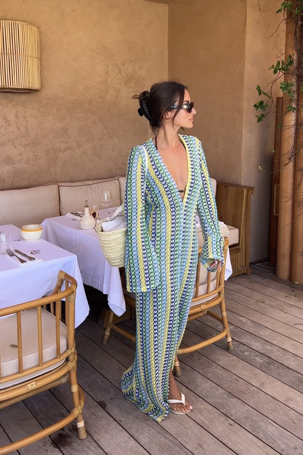 Summer New Crochet Colorful Stripe Dress Women Flare Sleeve V-neck Sexy Long Dresses Beach Banquet Female Vestidos
Summer New Crochet Colorful Stripe Dress Women Flare Sleeve V-neck Sexy Long Dresses Beach Banquet Female Vestidos