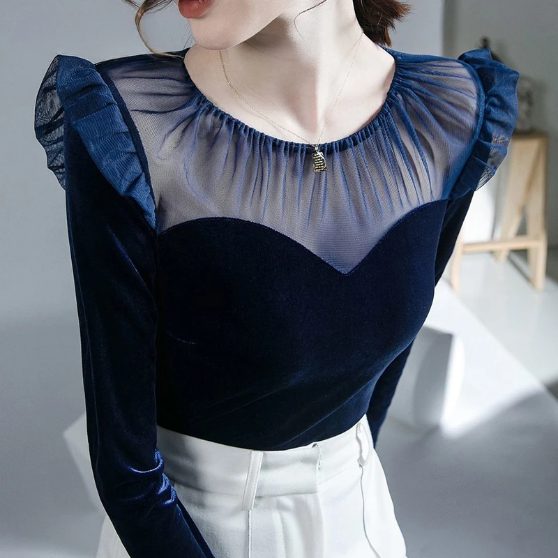 Vintage Elegant Ruffle Chic Sexy Sheer Mesh Patchwork Basic Ladies Tops Solid Long Sleeve Slim Fit T-shirts Clothing ZL149
Vintage Elegant Ruffle Chic Sexy Sheer Mesh Patchwork Basic Ladies Tops Solid Long Sleeve Slim Fit T-shirts Clothing ZL149