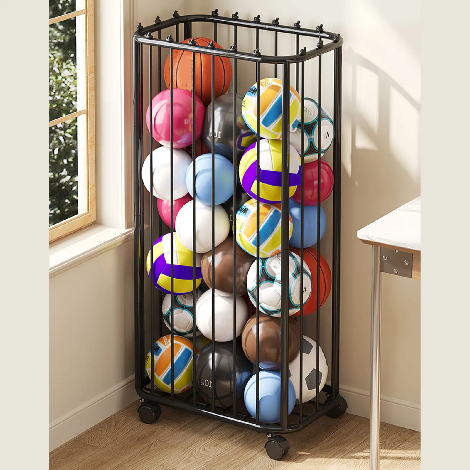 Garage Ball Storage Rack Carbon Steel Large Capacity Rolling Sports Ball Storage Cart with Wheels for Basketball Football
Garage Ball Storage Rack Carbon Steel Large Capacity Rolling Sports Ball Storage Cart with Wheels for Basketball Football