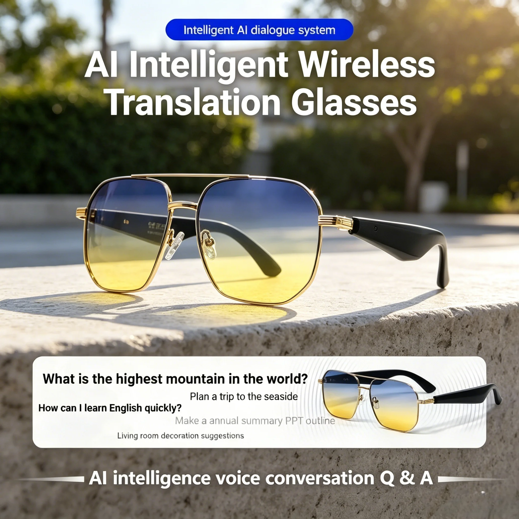 New 2-in-1 Smart Glasses Wireless Bluetooth Call Headset AI Real Time Translation Music Voice Assistant Sunglasses
New 2-in-1 Smart Glasses Wireless Bluetooth Call Headset AI Real Time Translation Music Voice Assistant Sunglasses