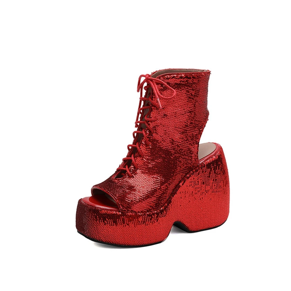 Women's Platform Wedge Sandals Open Toe Lace-up Ankle Boots glitter Thick Bottom Goth Punk Shoes Silver Gold Size 33-43 801-3
Women's Platform Wedge Sandals Open Toe Lace-up Ankle Boots glitter Thick Bottom Goth Punk Shoes Silver Gold Size 33-43 801-3