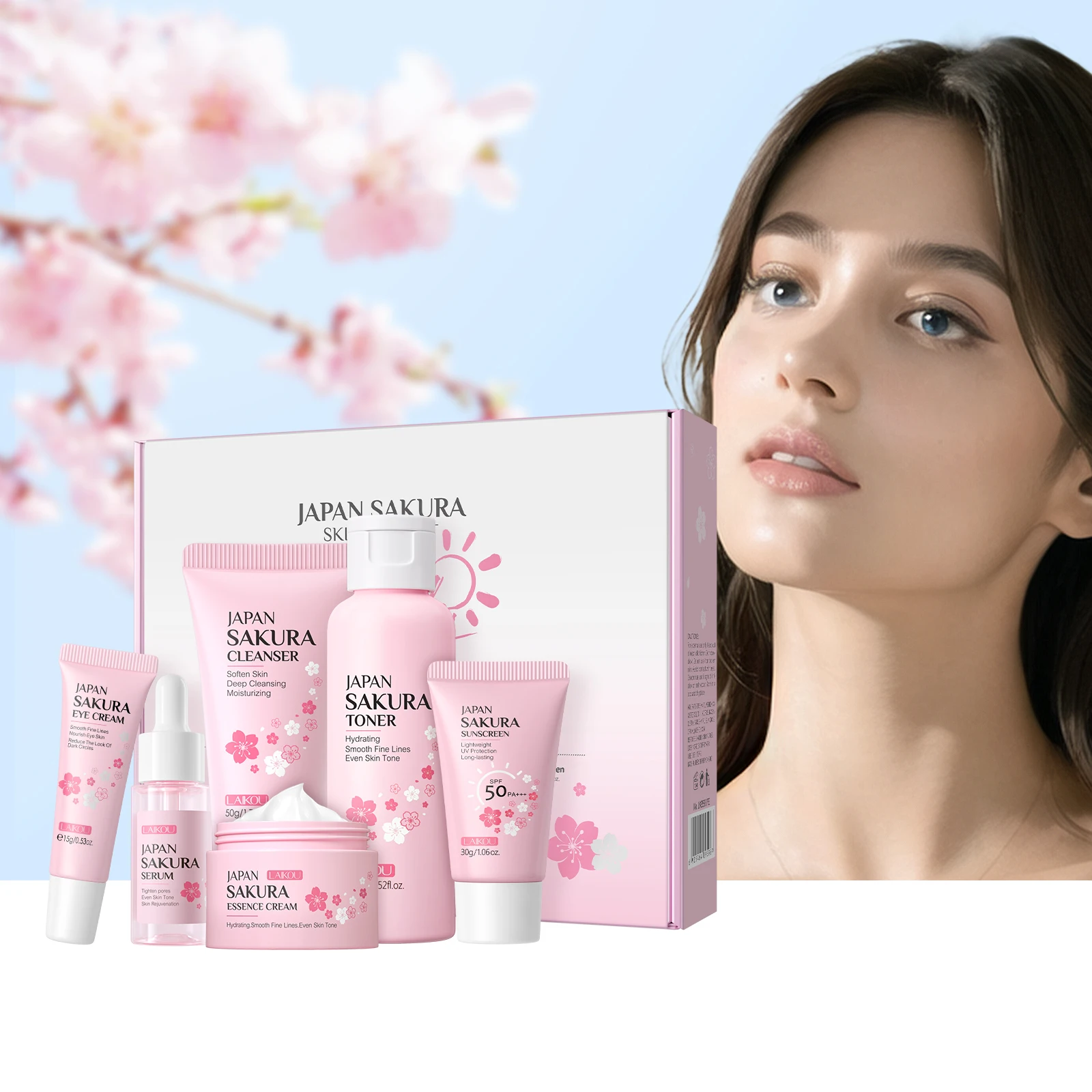 LAIKOU Japan Sakura Skincare Set 6pcs SPF Day Routine Hydrating Anti-Aging Brightening Sun Defense
LAIKOU Japan Sakura Skincare Set 6pcs SPF Day Routine Hydrating Anti-Aging Brightening Sun Defense