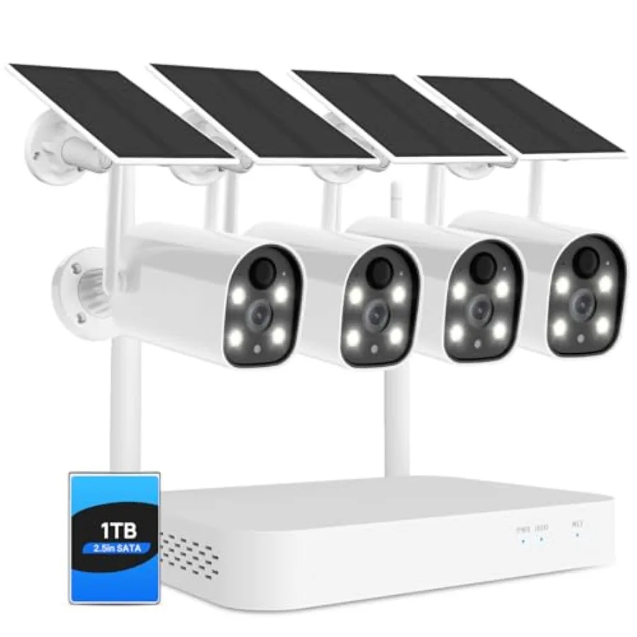 Outdoor solar wireless security camera system: 10-channel 2K NVR, 4MP battery-powered cameras, AI human detection, color night
Outdoor solar wireless security camera system: 10-channel 2K NVR, 4MP battery-powered cameras, AI human detection, color night