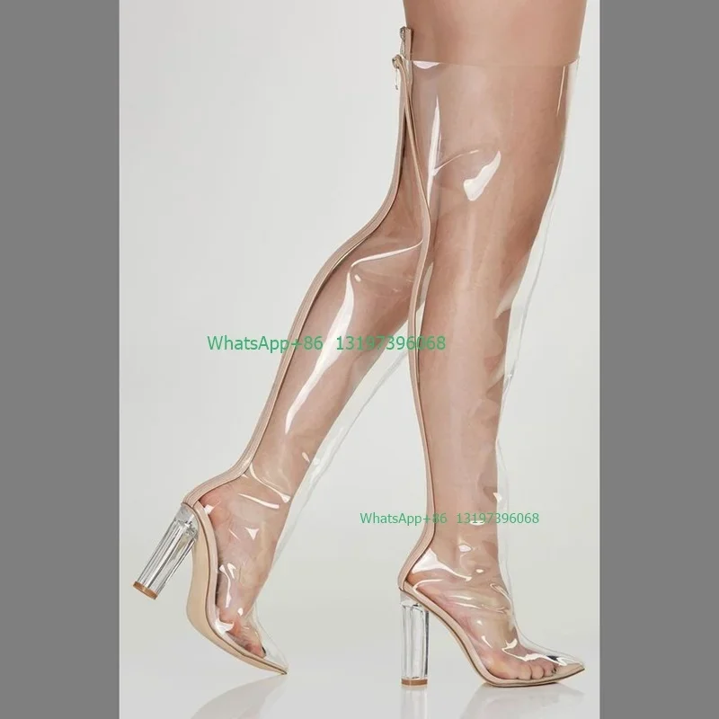 Lady Pointed Toe PVC Heel Design Boots Daily Causal Sexy Thigh Boots Back Zip Design Transparent Heel Boots Chunky Heel Shoes 44
Lady Pointed Toe PVC Heel Design Boots Daily Causal Sexy Thigh Boots Back Zip Design Transparent Heel Boots Chunky Heel Shoes 44