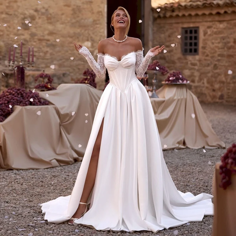 Eightree Boho A-Line Wedding Dresses Sweetheart Long Sleeve Side Slit Bridal Dress Princess Wedding Ball Prom Gowns Customized
Eightree Boho A-Line Wedding Dresses Sweetheart Long Sleeve Side Slit Bridal Dress Princess Wedding Ball Prom Gowns Customized