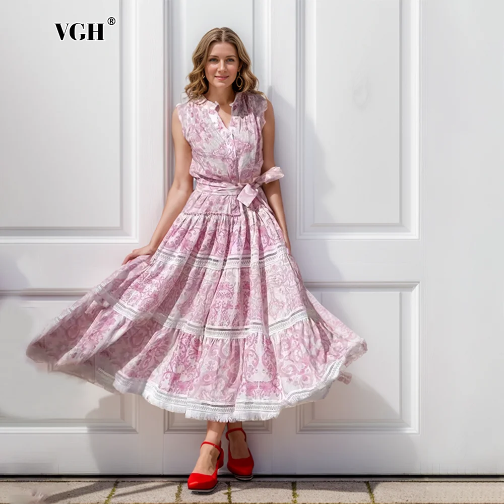 VGH Colorblack Printing Patchwork Tassel Dresses For Women V Neck Sleeveless High Waist Spliced Lace Up Elegant Dress Female New
VGH Colorblack Printing Patchwork Tassel Dresses For Women V Neck Sleeveless High Waist Spliced Lace Up Elegant Dress Female New