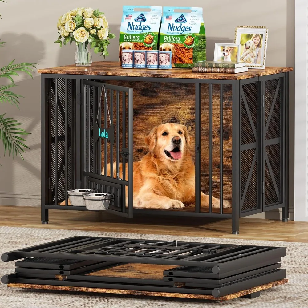 Easycom Foldable Large Dog Crate Furniture, 41.3" Assembly-Free Dog Crates for Large Dogs, Wooden Dog Kennel Indoor with Tag & D
Easycom Foldable Large Dog Crate Furniture, 41.3" Assembly-Free Dog Crates for Large Dogs, Wooden Dog Kennel Indoor with Tag & D