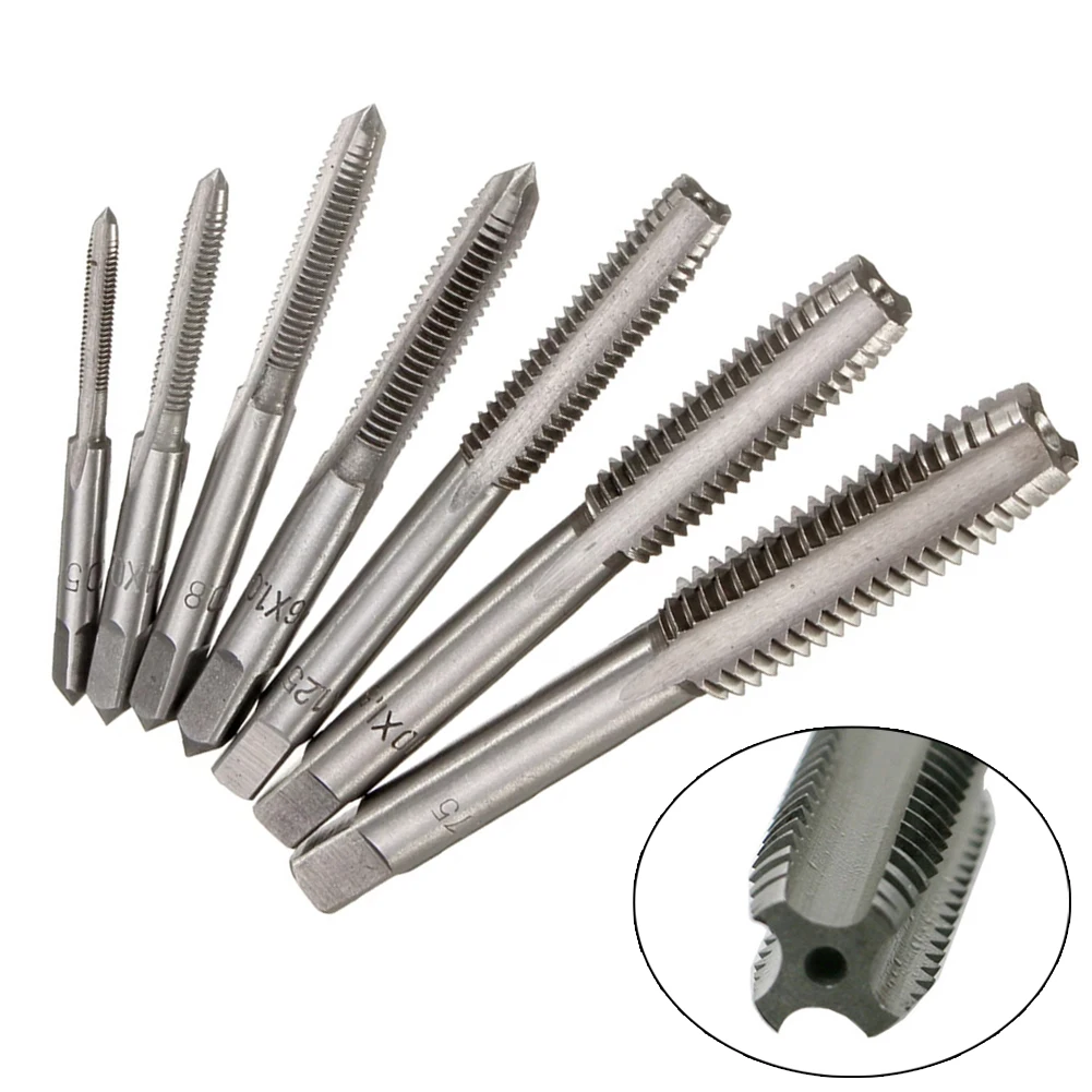 HSS High Speed Steel Screw Tap Metric Spiral Thread Metric Tap Drill Bits Set Screw Machine Compound-7Pcs Set Hand Tools
HSS High Speed Steel Screw Tap Metric Spiral Thread Metric Tap Drill Bits Set Screw Machine Compound-7Pcs Set Hand Tools