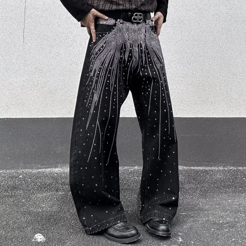 Ropa Y2K Fashion Hot Fix Rhinestone Dot Черные мешковатые джинсы Брюки для мужчин Одежда Прямые роскошные длинные брюки Moda Hombre 
Ropa Y2K Fashion Hot Fix Rhinestone Dot Черные мешковатые джинсы Брюки для мужчин Одежда Прямые роскошные длинные брюки Moda Hombre