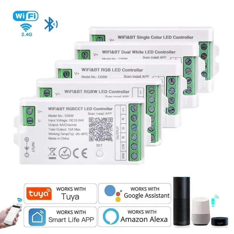 Smart LED Controller Alexa Google Home Voice Control RGB RGBW CCT LED Strip Tuya WiFi Controller APP BT RF Remote 2.4G DC12V-24V
Smart LED Controller Alexa Google Home Voice Control RGB RGBW CCT LED Strip Tuya WiFi Controller APP BT RF Remote 2.4G DC12V-24V