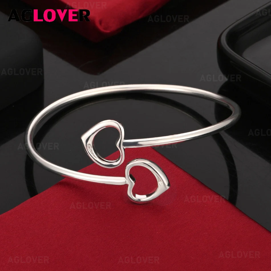 AGLOVER 925 Sterling Silver Double Heart Opening Adjustable Bracelet Charm Fashion Woman Engagement Jewelry
AGLOVER 925 Sterling Silver Double Heart Opening Adjustable Bracelet Charm Fashion Woman Engagement Jewelry
