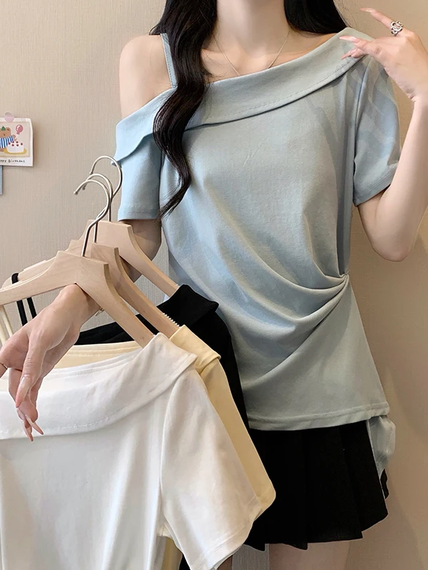 plus Size Women's T-Shirt Summer New Style Waist Cinching Folded Uneven Shoulder Short Sleeve Korean Style Commute Fashion
plus Size Women's T-Shirt Summer New Style Waist Cinching Folded Uneven Shoulder Short Sleeve Korean Style Commute Fashion