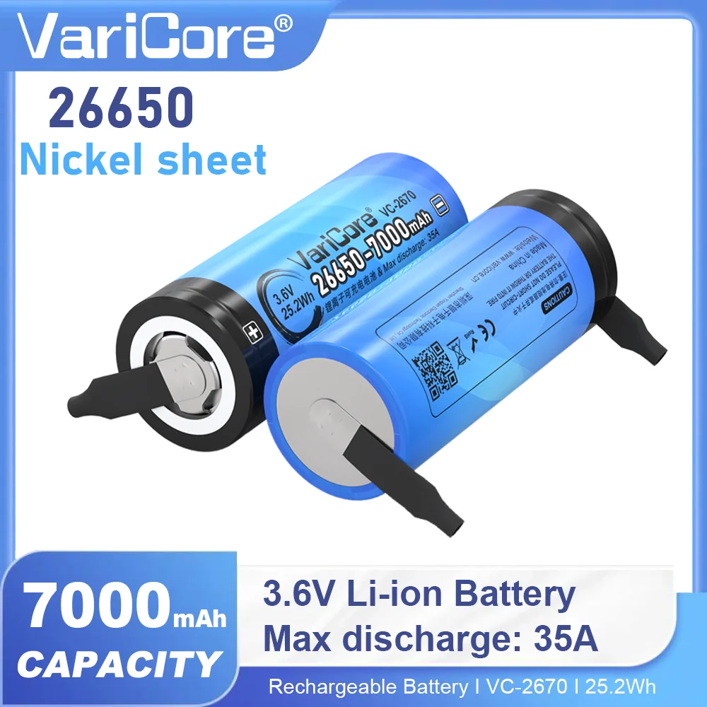 Новая оригинальная литиевая аккумуляторная батарея VariCore 3.7V 7000mAh 26650 с разрядкой 35А и никелевыми листами для DIY-проектов
Новая оригинальная литиевая аккумуляторная батарея VariCore 3.7V 7000mAh 26650 с разрядкой 35А и никелевыми листами для DIY-проектов