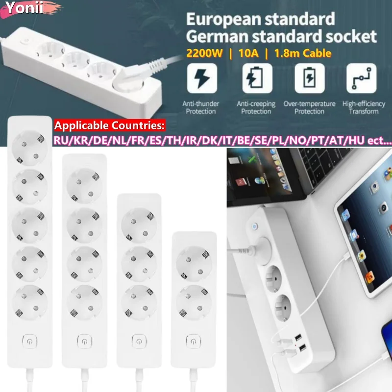 2200W 10A European Standard 3 Slot Power Socket Standard Grounded Power Strip 2-5 Slot EU Plug Sockets With 1.8m Extension Cable
2200W 10A European Standard 3 Slot Power Socket Standard Grounded Power Strip 2-5 Slot EU Plug Sockets With 1.8m Extension Cable