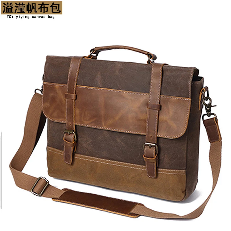 Waxed Canvas Man Briefcase Crazy Horse Leather Working Handbag Messenger Bag Vintage Style Men's Laptop With Personalization
Waxed Canvas Man Briefcase Crazy Horse Leather Working Handbag Messenger Bag Vintage Style Men's Laptop With Personalization