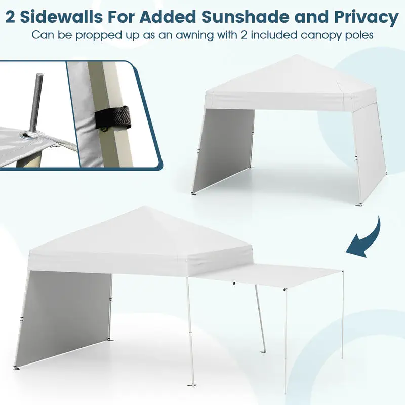 14 x 9.2 Feet Pop up Canopy Tent with 2 Convertible Sidewalls to Awning and Stakes-White
14 x 9.2 Feet Pop up Canopy Tent with 2 Convertible Sidewalls to Awning and Stakes-White