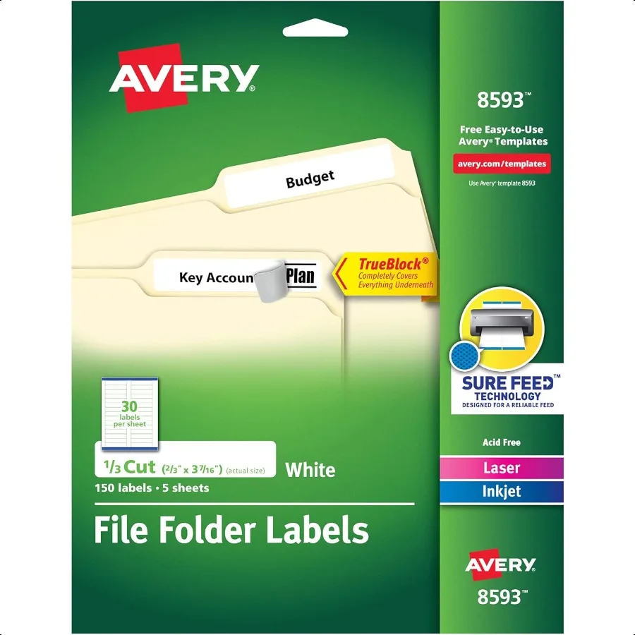 File Folder Labels with TrueBlock Technology Permanent Adhesive 2 3" x 37 16" Laser Inkjet 150 Labels 08593
File Folder Labels with TrueBlock Technology Permanent Adhesive 2 3" x 37 16" Laser Inkjet 150 Labels 08593